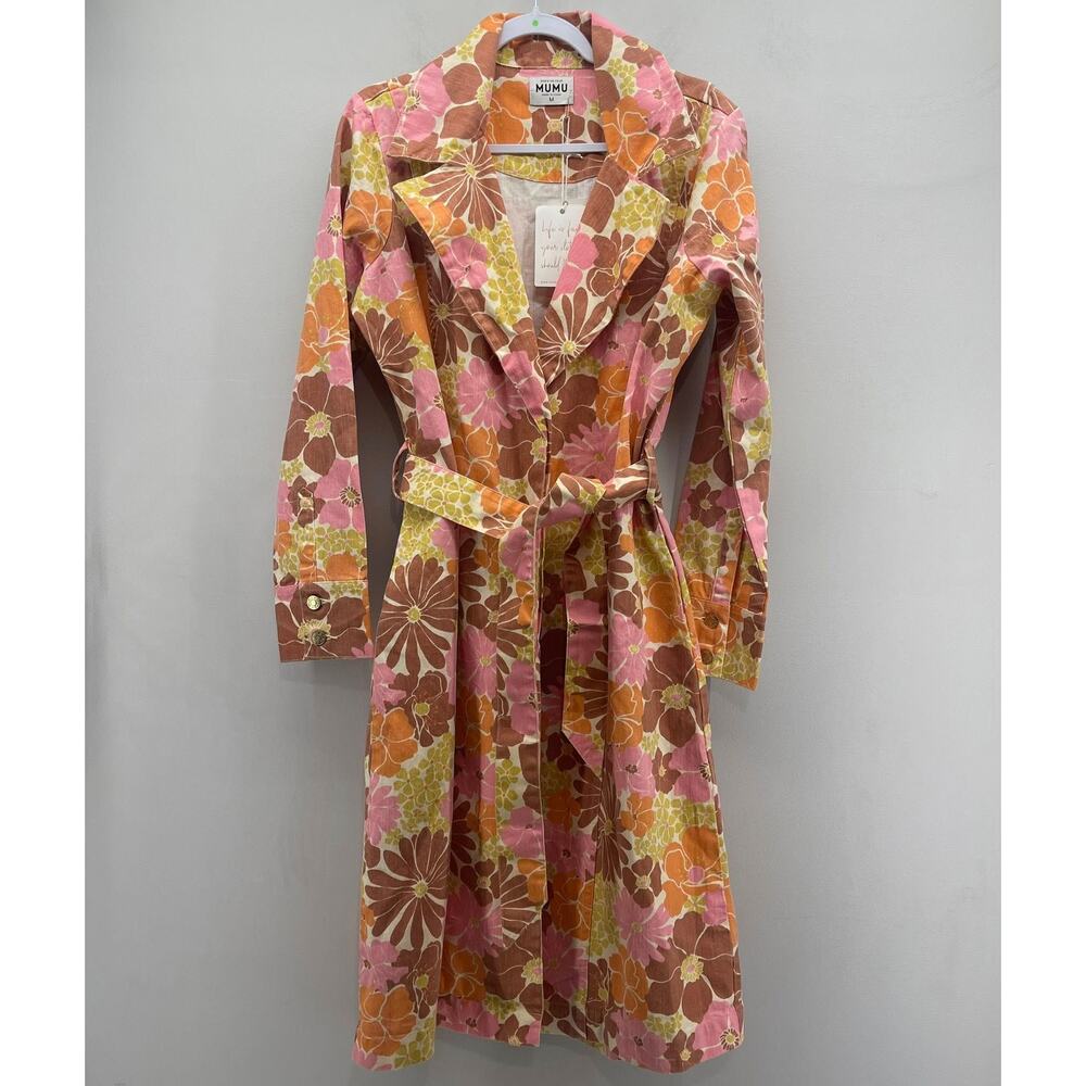 Show Me Your Mumu Nancy Trench Coat SZ Medium Retro Garden Floral‎ Flower Power